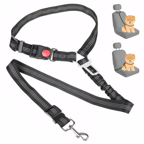 Verstellbarer Anschnallgurt Hund Auto kopfstütze, Sicherheitsgeschirr Hund, Hunde Sicherheitsgurt für Kleine Hunde (Schwarz mit Universelle Schnalle)