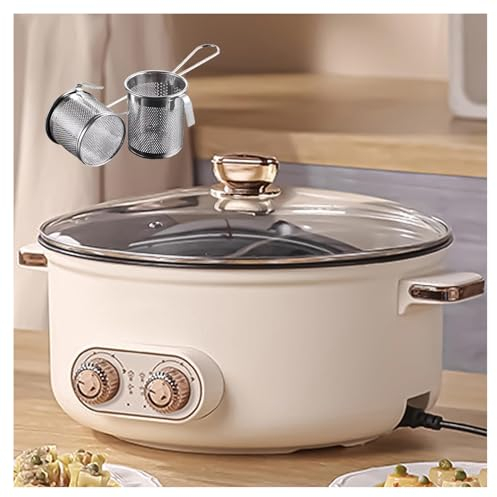 HJXBD888 Appareil Fondue, Double Interrupteur de Commande Feu à Trois Vitesses 1600 Watts Fondue Chinoise Electrique, IdéAl pour Les RéUnions De Famille (avec 2 Filets Non éTanches),7.5L