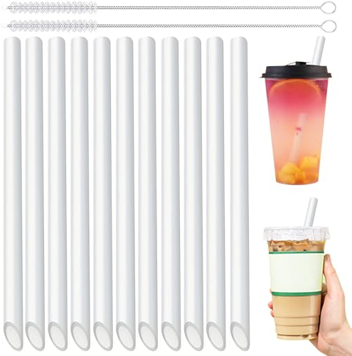 Addein 20 Stück Strohhalme Wiederverwendbare mit 2 Reinigungsbürsten, Bubble Tea Strohhalme, Transparent Jumbo Strohhalme Geeignet für alle Arten von Smoothie Milchshakes (10mm*23cm)