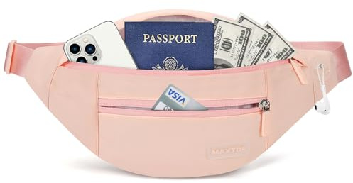MAXTOP Large Bumbag Waist Fanny Pack Running Belt for Men Women Unisex Bum Bag with Headphone Jack and 4-Zipper Pockets Adjustable Belt for Travel Running Jogging Workout Hiking Gifts Coral Orange