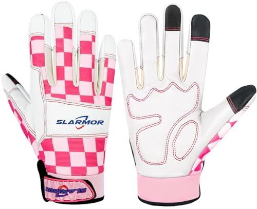 SLARMOR guantes de jardinería para damas, resistentes a pinchazos de cuero de vaca, transpirables con agarre - Guantes de trabajo seguros y duraderos, para mujeres
