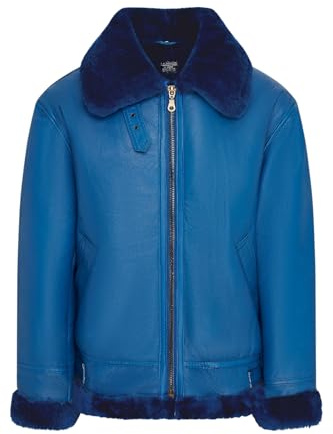 Herren Blau B3 RAF Schaffell Leder Flieger Bomber Fliegerjacke