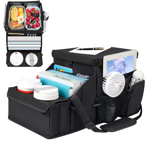 Organisateur Multifonctionnel pour Siège de Voiture, avec Porte-gobelets et Compartiment Isotherme pour Sièges Avant et Arrière – Rangement Voiture pour Jouets, Collations, Enfants et Adultes, Noir