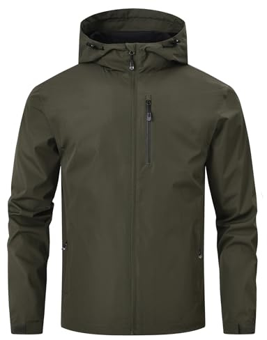 Huayuzh Mens Waterproof Jacket Men's Outdoor Jackets Lightweight Rain Coat Packable Windproof Softshell Hiking Camping Army Green 2XL