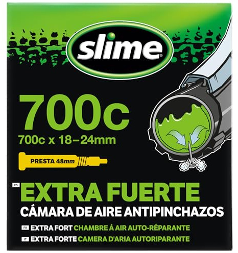 Slime 30061 Camera d'Aria per Biciclette con Gel Antiforatura Slime, Autoriparante, Prevenzione e Riparazione, Valvola Presta, 700c x 18-24mm