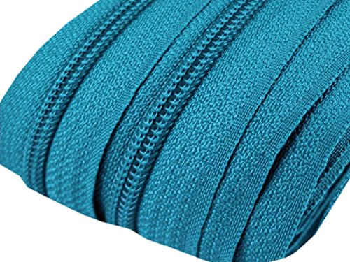 Schnoschi 2 m endlos Reißverschluss 5 mm Laufschiene + 5 Zipper Meterware teilbar Farbwahl (türkis)