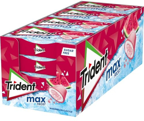 Trident Max Frost Watermelon - Chicles sin Azúcar con Sabor a Sandía - Paquete de 16 Envases de 20 g