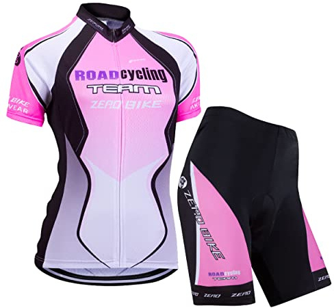 ZEROBIKE Kit de Manga Corta Jersey de Ciclo Bici del Camino para Mujer, Conjunto Ropa Al Aire Libre Transpiración para La Bicicleta, L, 0012