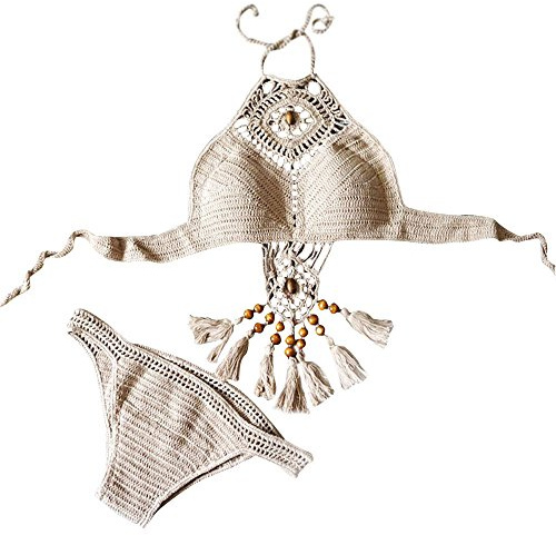 Bohemio Hecho a Mano de Punto Traje de baño Sexy Bikini Traje de baño Playa con Flecos