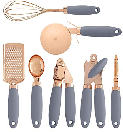 ZKOOO Kitchen Utensil Set 7pcs Stainless Steel Cooking Utensils Set Heat Resistant Non Stick Kitchen Gadget Cookware Set for Cooking and Baking, BPA Free, Grey