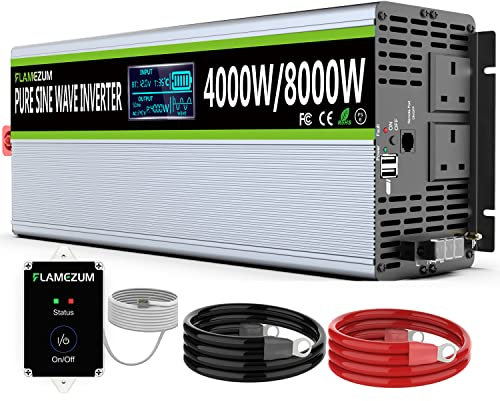 Pure Sine Wave Inverter 4000W Power Inverter 12V to 240V AC Car Converter 2 x AC Outlets & 2 x 3.4A USB Port & High Current AC Port with LCD Display & Remote Control for RV Truck Car