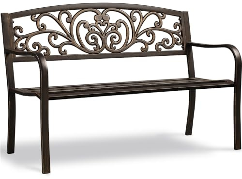 Yaheetech Panca da Giardino Panchina per Esterno in Metallo Vintage con Schienale Decorato per 2-3 Persone 127 x 63 x 86,5 cm Bronzo