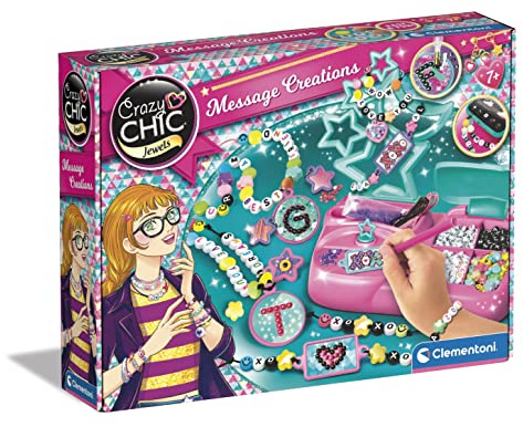 Clementoni - 18729 - Crazy Chic - Message Creations - Juego Pulseras, Abalorios Y Set para Hacer Pulseras Infantiles, Juguete 6 Años Niña, Regalo para Niñas