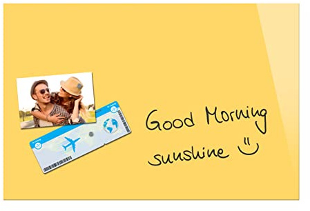 Be!Board B1208 Magnetic Glass Board / Magnetic PinBoard / WhiteBoard / Dry Wipe Board, 60 x 40 cm, Yellow