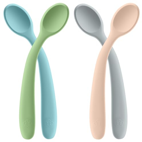 HOTUT Silikon baby lernlöffel,4 Stück Fütterungs-Trainingslöffel,360° biegbar Babylöffel,BPA-Frei weicher Löffel für Baby & Kleinkind ab 6 Monate