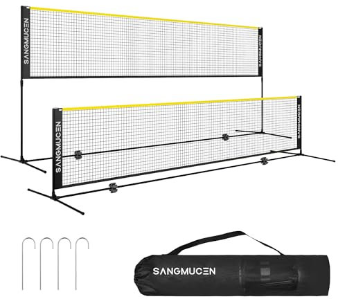 SANGMUCEN 4m Badminton Netz, Volleyballnetz Garten, höhenverstellbare Stangen, tragbares Set, leicht auf- und abbaubar Ideales Sportnetz für Tennis, Badminton oder Volleyball Schwarz und Gelb TBN004Y