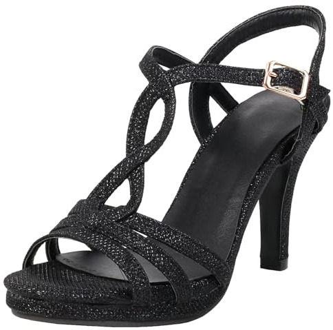 Smilice Mujer Tacón Stiletto Sandalias Dedos Abiertos Zapatos de Traje para Fiesta, Negro , 44 EU