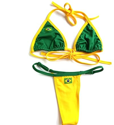 NORDESTINA - Bikini Brasileño Sexy - Micro Tanga Fio Dental, Bikini Verde y Amarillo, Traje de Baño Sexy, M,