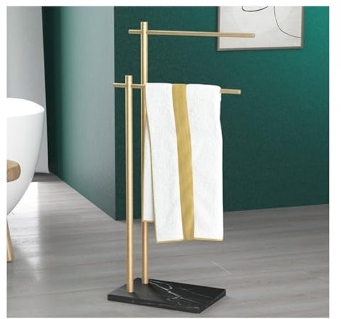 Moderno portasciugamani a 2 livelli con base in marmo Portasciugamani autoportante per spazio bagno Porta asciugamani in alluminio Elegante portasciugamani Stand Stand Portasciugamani in piedi per