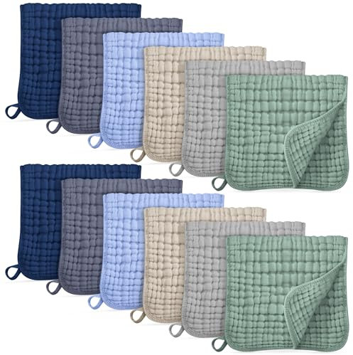 Unnivoll Spucktücher Baby Mulltücher 12er Musselintücher 50x27cm 100% Baumwolle mullwindeln, 6 Lagig Saugstark Stoffwindeln, für Jungen und Mädchen Weich Atmungsaktiv Mehrfarbig