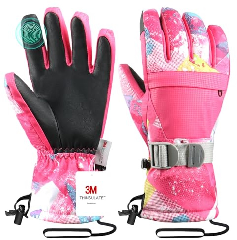 Pnosnesy Guantes de esquí, Guantes de Invierno, Guantes de Nieve, Guantes de esquí y Snowboard, Guantes de Clima frío para Ambos sexos, adecuados para Padres y niños