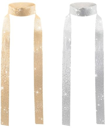 UILYNIU 2 Pezzi Sciarpa di Glitterata in Metallo da Donna, Cravatta con Paillettes, Collana con Paillettes, 70s Discoteca Accessories per Retrò Festa Costumi Cosplay Carnevale (2 Colori)