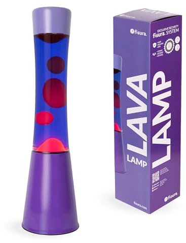 Fisura – Lampada lava viola e rossa. Base e vetro in viola con lava rossa. Illuminazione d'atmosfera con effetto rilassante. Lampadina di ricambio inclusa. Dimensioni: 11 cm x 11 cm x 41,5 cm.
