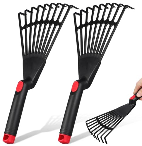 BESPORTBLE Rastrello a mano, 2 pezzi, in plastica, con manico ergonomico, pratico attrezzo da giardino per diserbo e cura del prato in giardino