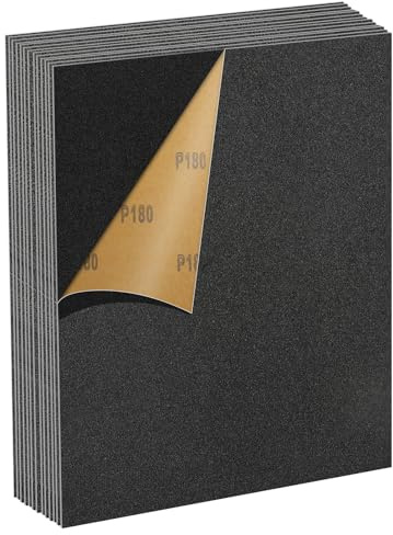 MOGRQAP Juego de Papel de Lija de Grano 180, 12 Piezas 23 x 28cm Papel Abrasivo Impermeable para Coches Metales Paredes Madera Muebles, Papel de Lija para Pulir en Húmedo y Seco
