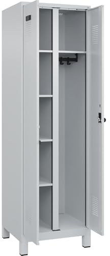 kaiserkraft FRANKEL Vestiaire pour Produits de Nettoyage Evolo Plus | 1 Compartiment | cloison médiane Centrale | Gris Clair | l 600 mm | avec Pieds Larges | loqueteau