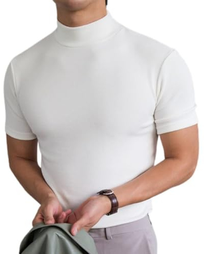 T-shirt da uomo, a maniche corte con collo a camicia e compressione, Top per uomo, aderente e traspirante, per corsa, pullover aderente, traspirante, sottoveste sportiva per allenamento muscolare, per