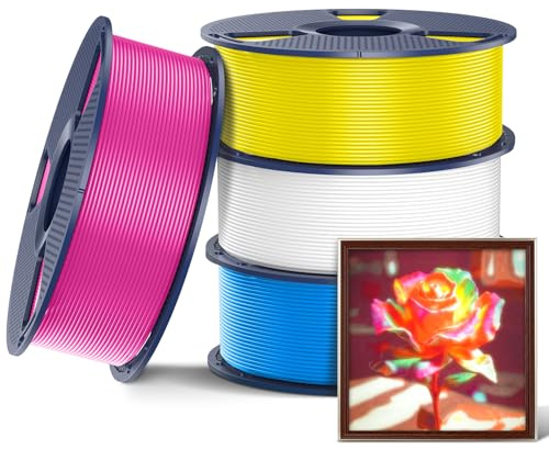 SUNLU 4 kg CMYK PETG 1,75 mm printtråd, kompatibel med klassiska AMS- och FDM-3D-skrivare. Förpackad individuellt i vakuumförpackning, totalt 4 kg, 1 kg per rulle, vit + cyan + magenta + gul | Hög hållfasthet och seghet PETG för de flesta 3D-skrivare, mått +/- 0,02 mm, 1 kg spole CMKY vit cyan magenta gul