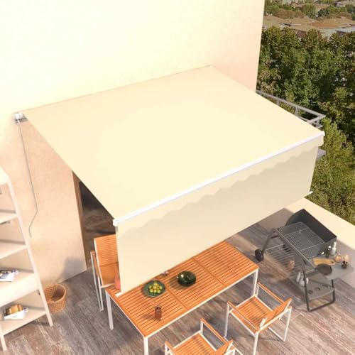 Toldo con brazo articulado, toldo retráctil manual con estor 4 x 3 m, color crema, toldo para balcón, terraza y jardín, fácil montaje