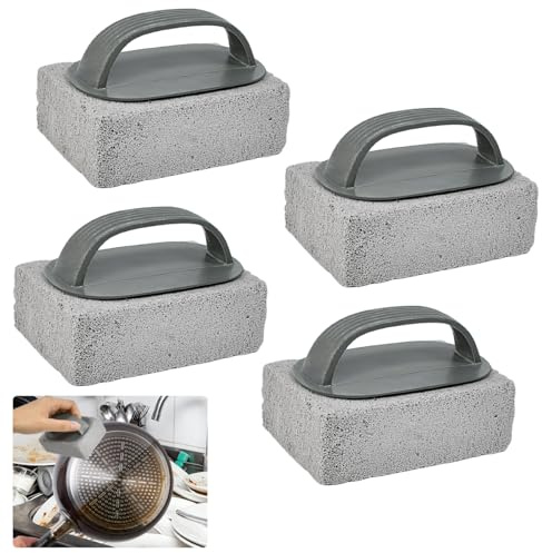 ASOUUNLD 4PCS Grill Nettoyage Pierre avec Poignée, Bloc de Nettoyage de Pierre de Gril Réutilisable Blocs Briques de Nettoyage Briques de Barbecue pour Nettoyer Les Grils, Les Cuisinières