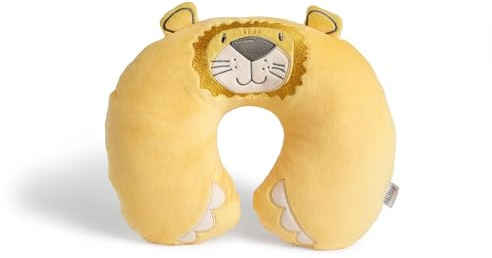 Nuby Kids Travel Pillow, Comfortable Head Rest for Car & Plane, 12M+, Lion | Soft Machine Washable Head Support with Cute Design, Ideal for Car Journeys & Flights, Comfortable from 12 Months