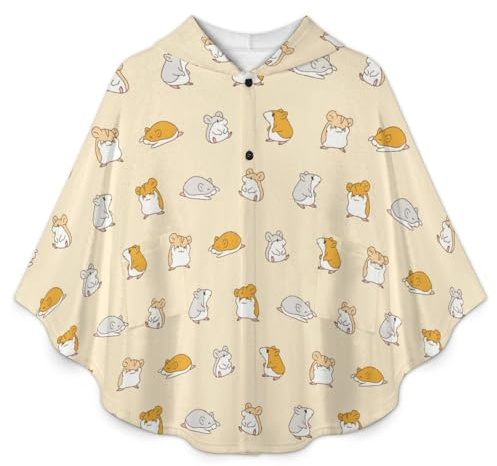 Cute Hamsters Lover Wearable Hooded Blanket Poncho for Women Men Soft Fleece Flannel Throw Cape with 2 Pockets Cozy Plush Wrap Jacket for Home Office Travel Camping Hiking Christmas