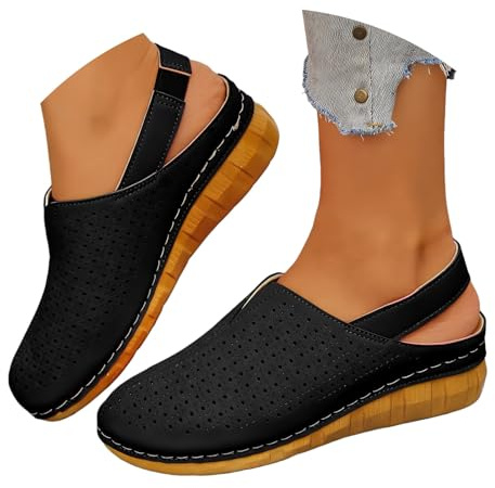 Sandalias de trekking para mujer, ligeras, cerradas, sandalias de verano, zapatos descalzos supersuaves, zapatos descalzos, suela suave, zuecos ortopédicos, suela gruesa, zapatos casuales, Negro , 43