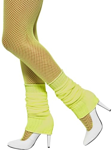 Smiffys Legwarmers, Yellow Neon, 1980's Fancy Dress, Adult Dress Up Accessories Halloween