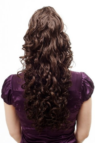 Voluminös wallendes Haarteil/Zopf/Pferdeschwanz, lockig, sehr lang, Braun 60 cm N310-6
