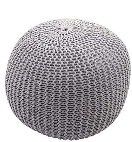 Mendler Pouf HWC-E16, Strickhocker Sitzhocker Strickpouf, Strickoptik 40x50cm - grau