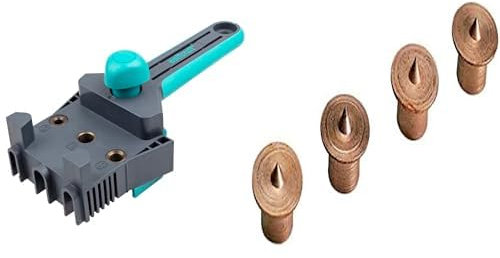 Wolfcraft 4640000 - Maestro guía de ensamblaje de plástico - Ø 6, 8, 10 mm & 2912000 - 4 marcadores de madera para espigar Ø 8 mm