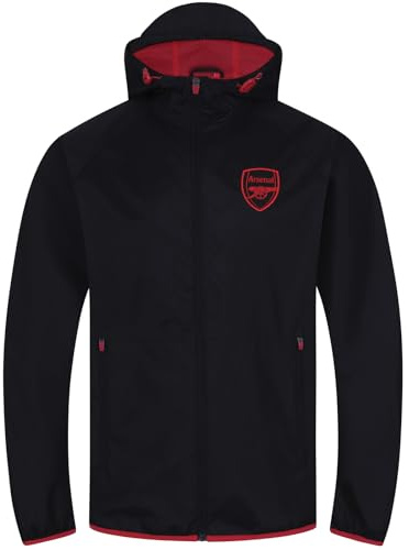 Arsenal FC Official Mens Shower Jacket Windbreaker Peaked Hood Black XL