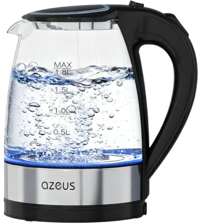 AZEUS Fast Boil Electric Water Kettle, 1.8L Large Capacity with Auto Shut-Off and Boil-Dry Protection, BPA-Free Borosilicate Glass &Stainless Steel