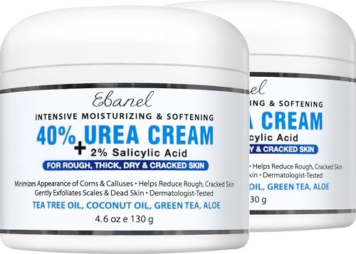 Ebanel Urea Cream 40% plus Salicylic Acid 2%, Foot Cream for Dry Cracked Heels Feet Knees Elbows Hands, Foot Dead Skin Cuticle Callus Remover Toenail Softener, Keratolytic Skin Barrier Repair, 2-Pack