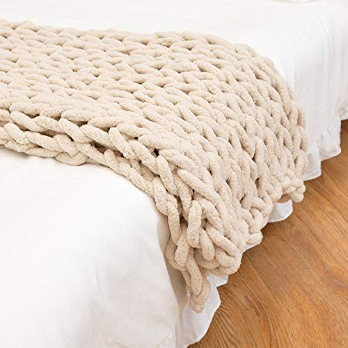 Manta Lana Gruesa Mantas de Lana De Punto de Manta Grueso, Manta de Punto Grueso de Punto Chunky Knit Tiro, Lanzamientos de Punto para Camas 100X120,Beige