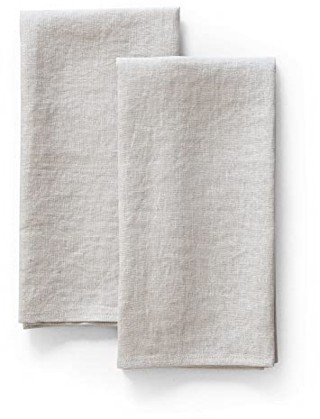 LK PureLife Juego de 2 Toallas de Cocina de Lino 100% Puro, 20 x 27 Pulgadas, Lino Lavado a la Piedra, Extra Suave, Secado rápido, para paños de Cocina, Toallas de Mano, Color Natural