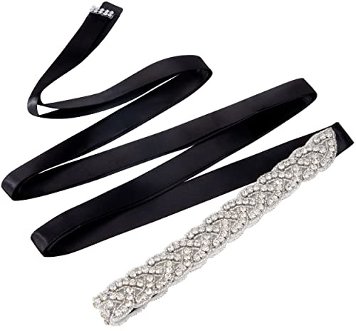 Jeesblsy Strass Ceinture de Mariée, Nuptiale Ruban Ceinture de Mariage avec Cristal Accessoire pour Robes de Bal Sash Embellissements 275 * 2cm (Noir)