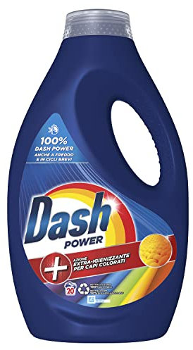 Dash Power Detersivo Liquido Lavatrice, 20 Lavaggi, Azione Extra-Igienizzante Per Capi Colorati, Efficace Anche A Freddo E In Cicli Brevi