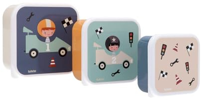 Tutete Set de 3 Fiambreras Infantiles, Cajas Almuerzo de 500ml, 350ml, 300ml, Aptas para Microondas y Lavavajillas, Libre de BPA, Lunch Box Ideales para Guardería y Colegio - Speed Racers