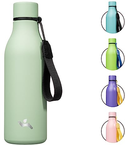 Konokyo Insulated Water Bottle with Strap,18oz Double Wall Stainless Steel Vacuum Bottles Metal Water Flask,Macaron Green